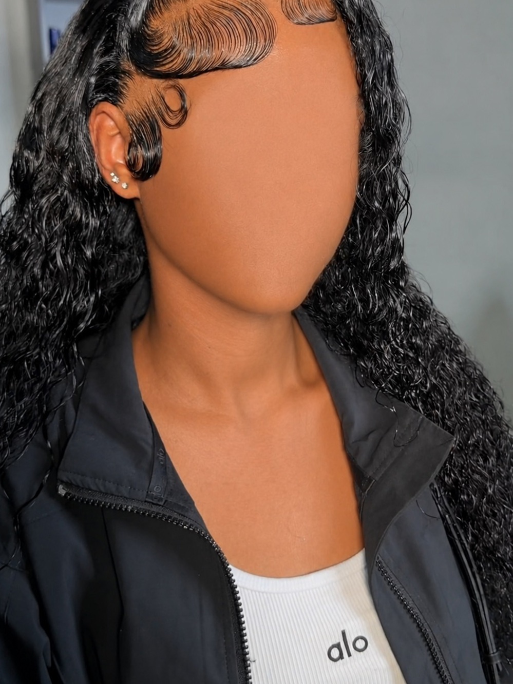 Black Curly Lace Front Wig with Styled Baby Hairs - Unbranded